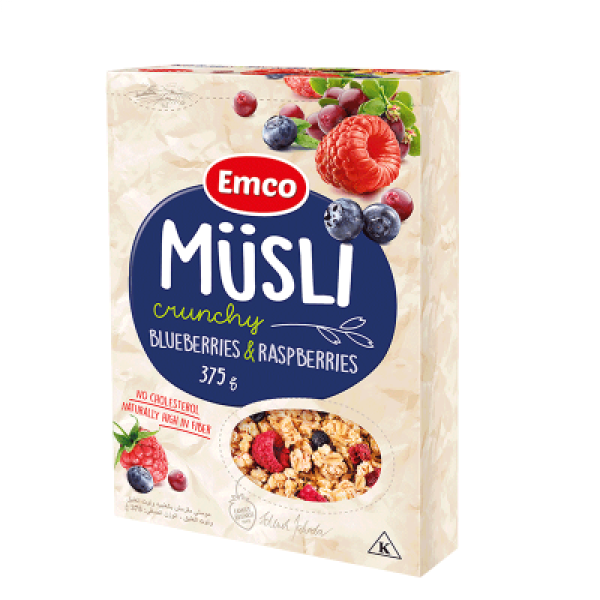 EMCO CRUNCHY MUESLI RASPBERRY BLUEBERRY 375G