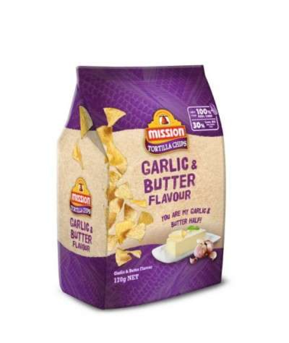 MISSION TORTILLA CHIPS GARLIC&BUTTER 170G