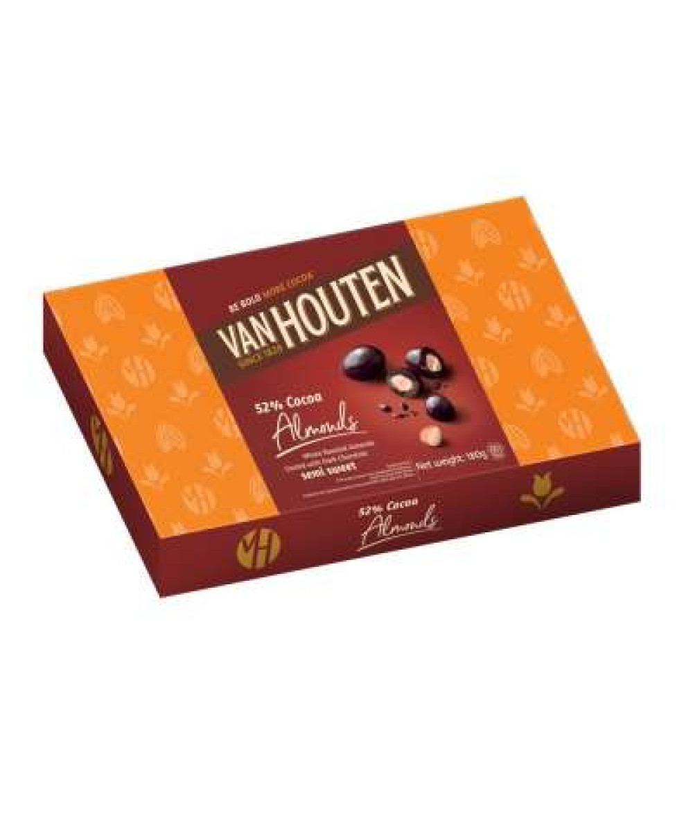 VAN HOUTEN DARK 52% COCOA ALMONDS DRAGEES 180G