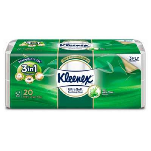 KLEENEX U/SFT ALOE BT 3PLY 190SX20R