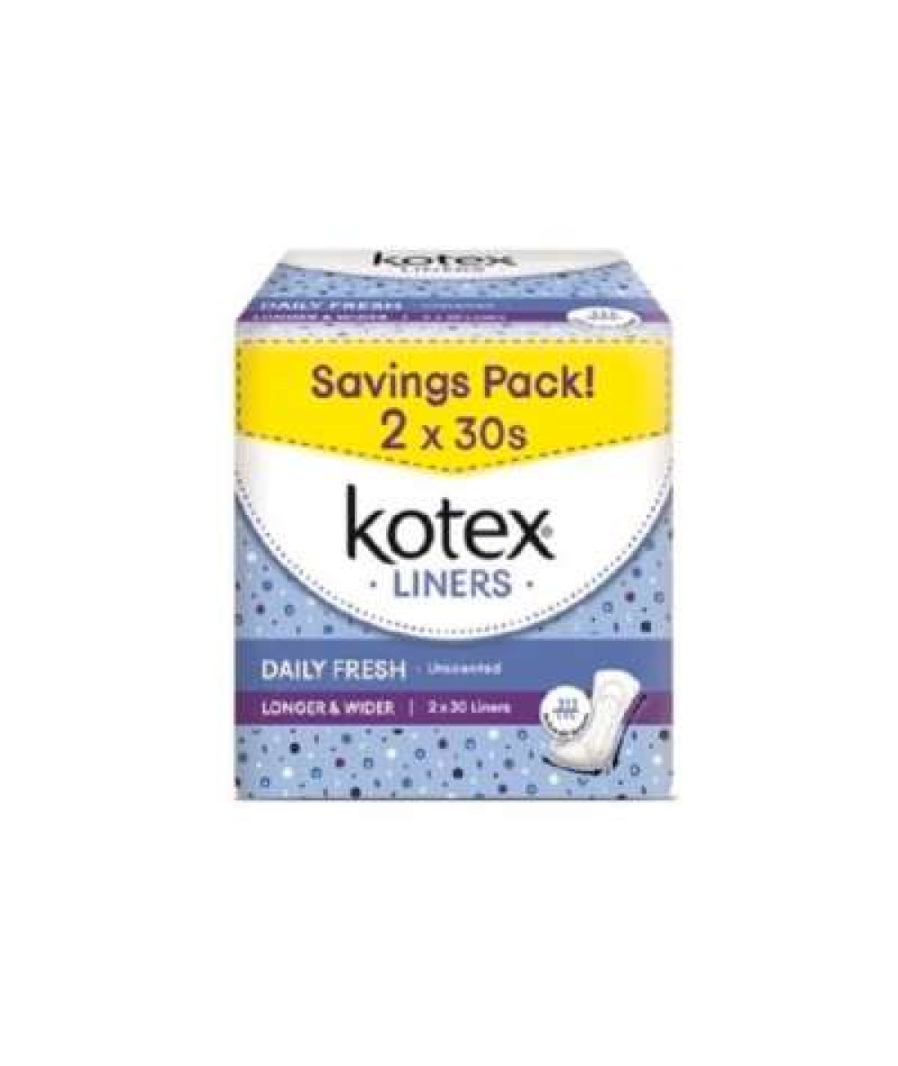 KOTEX FRESH LINERS LONGER & WIDER 30S X 2