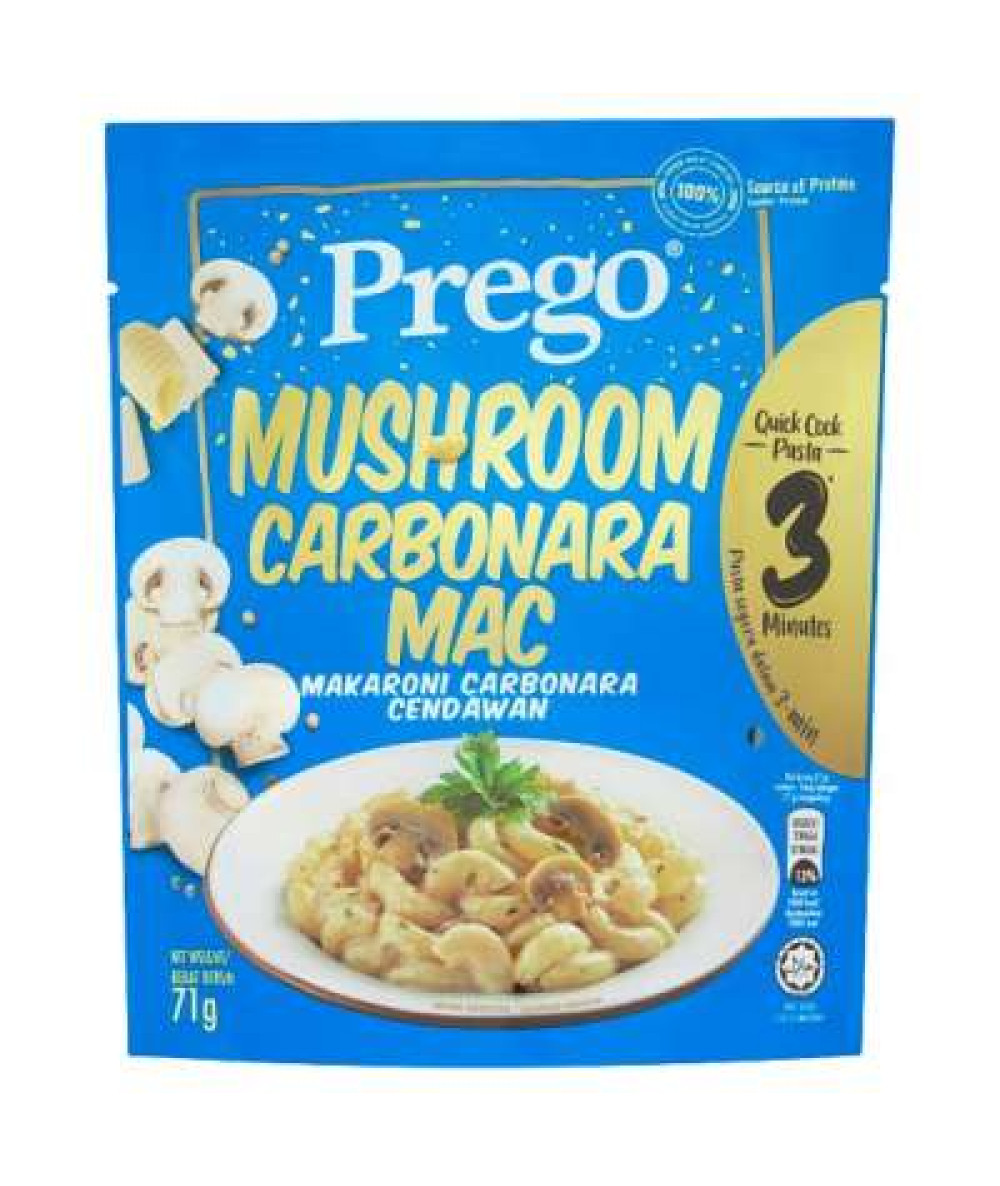 PREGO QUICK COOK PASTA MUSHROOM CARBONARA MAC 71G