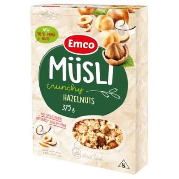 EMCO CRUNCHY MUESLI HAZELNUTS 375GM