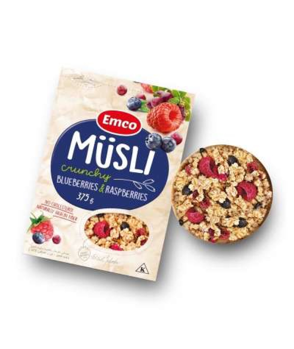 EMCO CRUNCHY MUESLI BLUEBERRY RASPBERRY 375GM