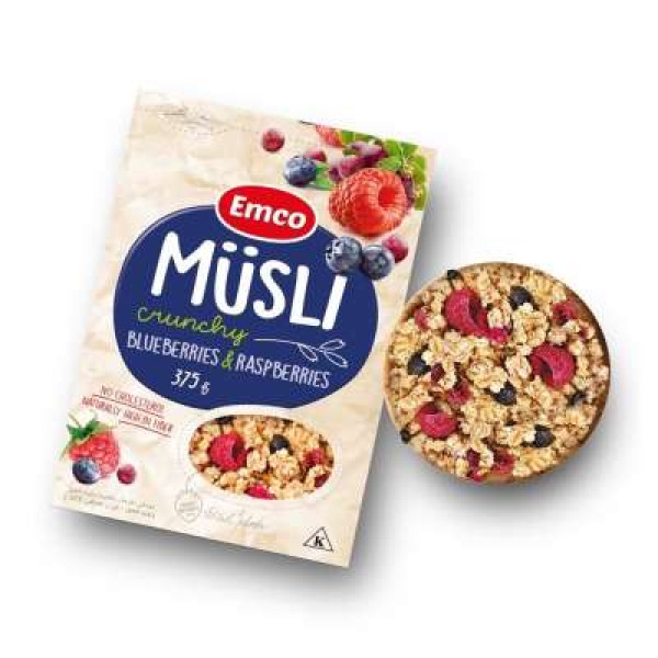 EMCO CRUNCHY MUESLI BLUEBERRY RASPBERRY 375GM