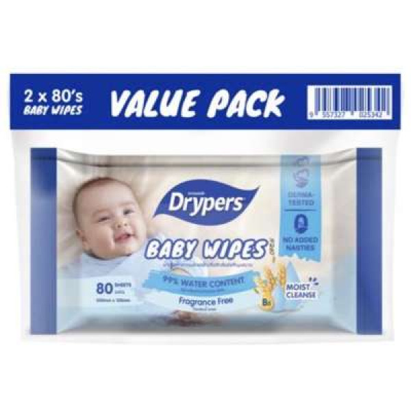 DRYPERS BABY WIPES OAT 2X80'S