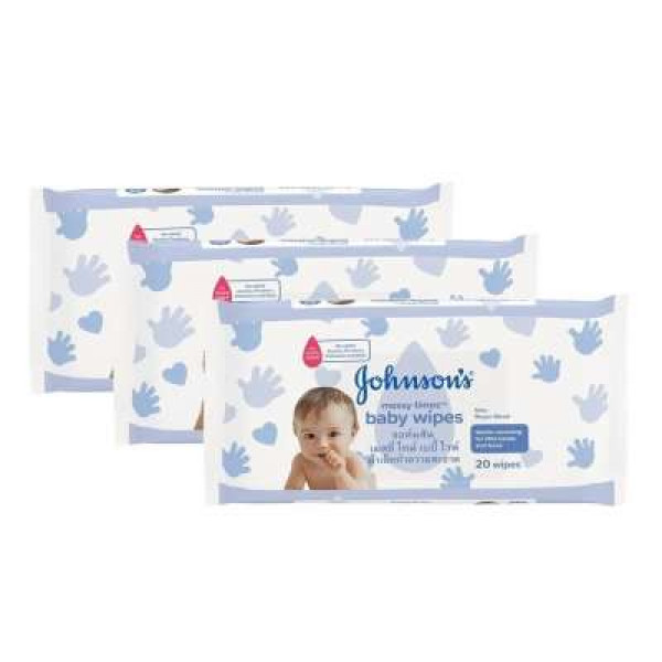 JOHNSON'S BABY MESSY TIMES WIPES 20'S X 3  