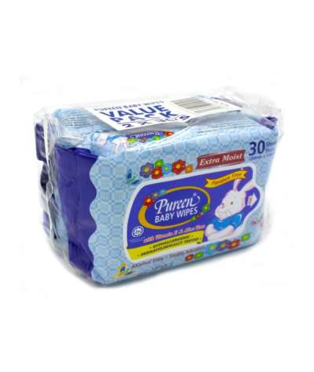 PUREEN BABY WIPES (BLUE) 2X30S