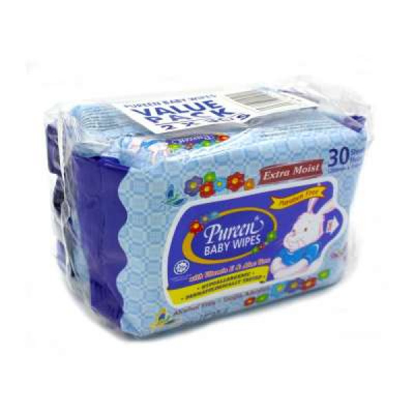 PUREEN BABY WIPES (BLUE) 2X30S