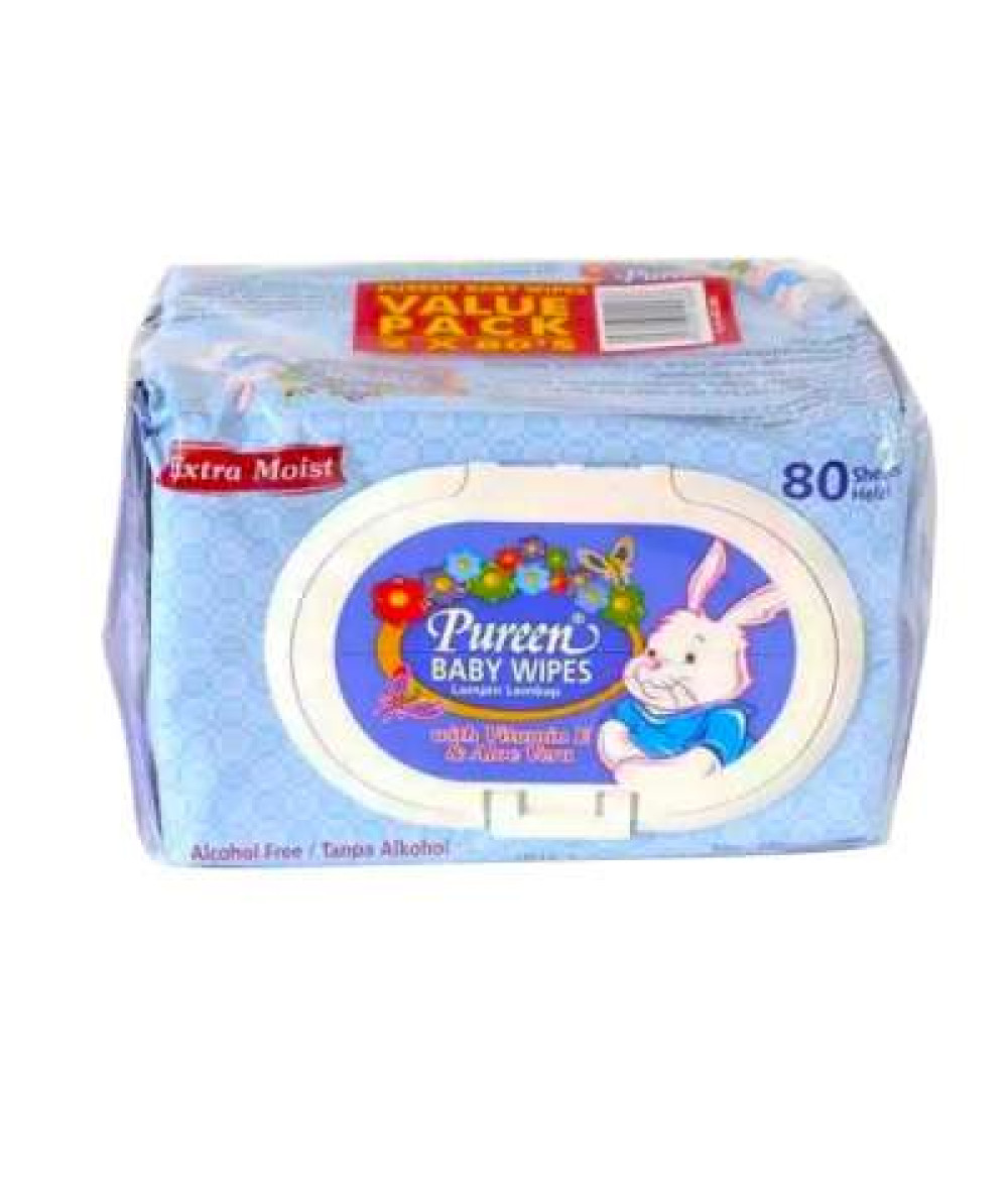 PUREEN BABY WIPES (BLUE) 2X80S