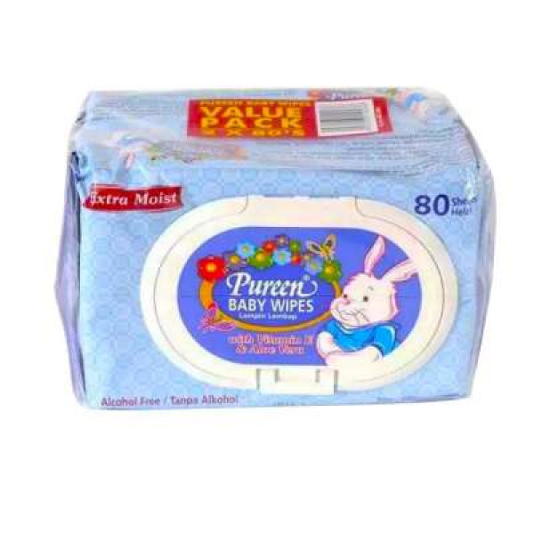 PUREEN BABY WIPES (BLUE) 2X80S